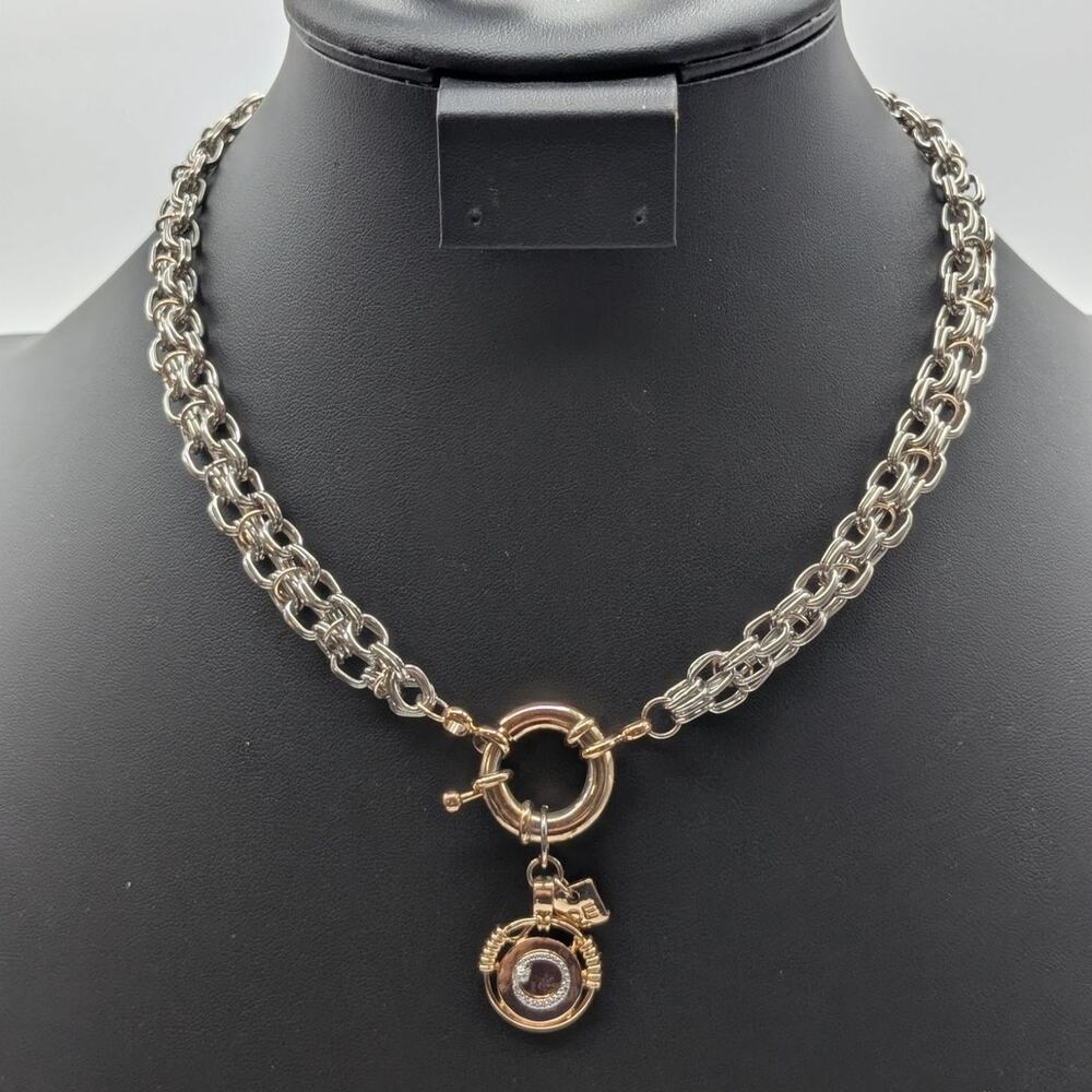 OE Two Tone Chain Front Mariner's Clasp Two Tone Curled Snake Pendant Necklace